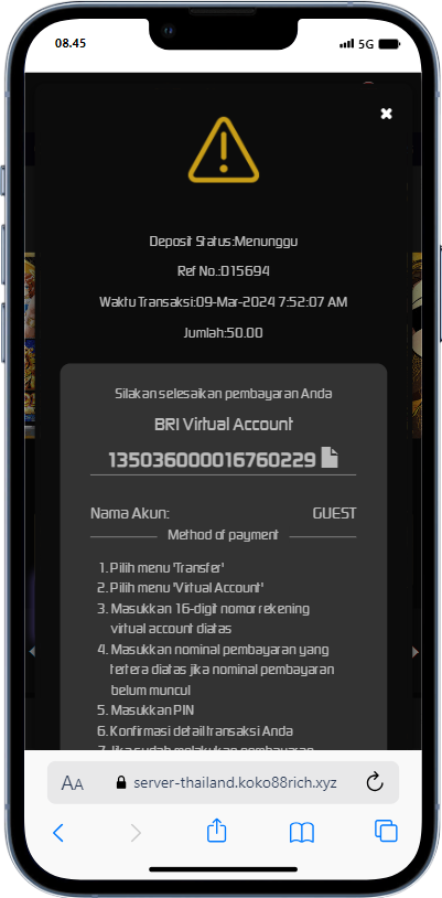 Resi Pembayaran Virtual Account Koko88